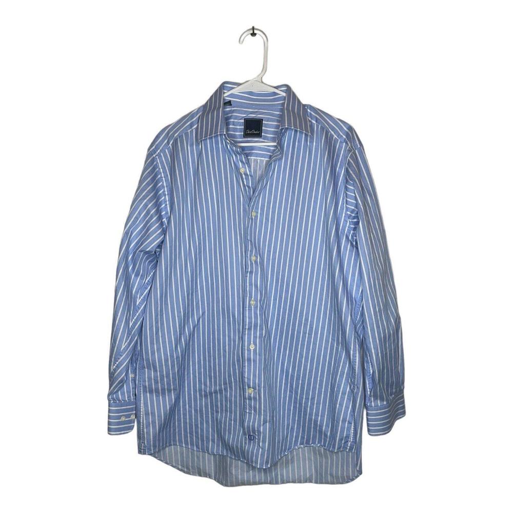 David Donahue Dress Shirt Adult Sz 16 32/33 Blue Button Up Long Sleeve Mens